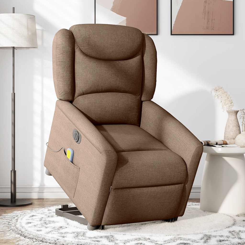 vidaXL Sillón de masaje eléctrico reclinable elevable tela marrón