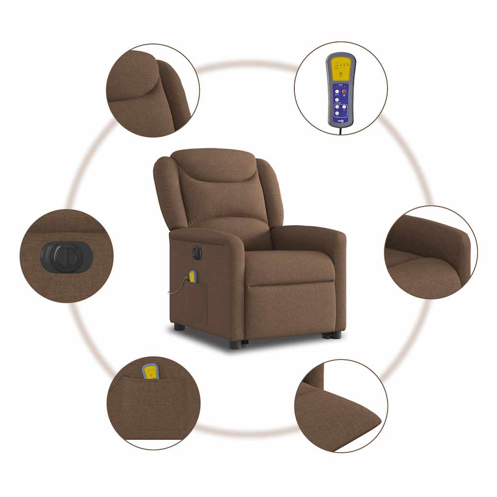 vidaXL Sillón de masaje eléctrico reclinable elevable tela marrón