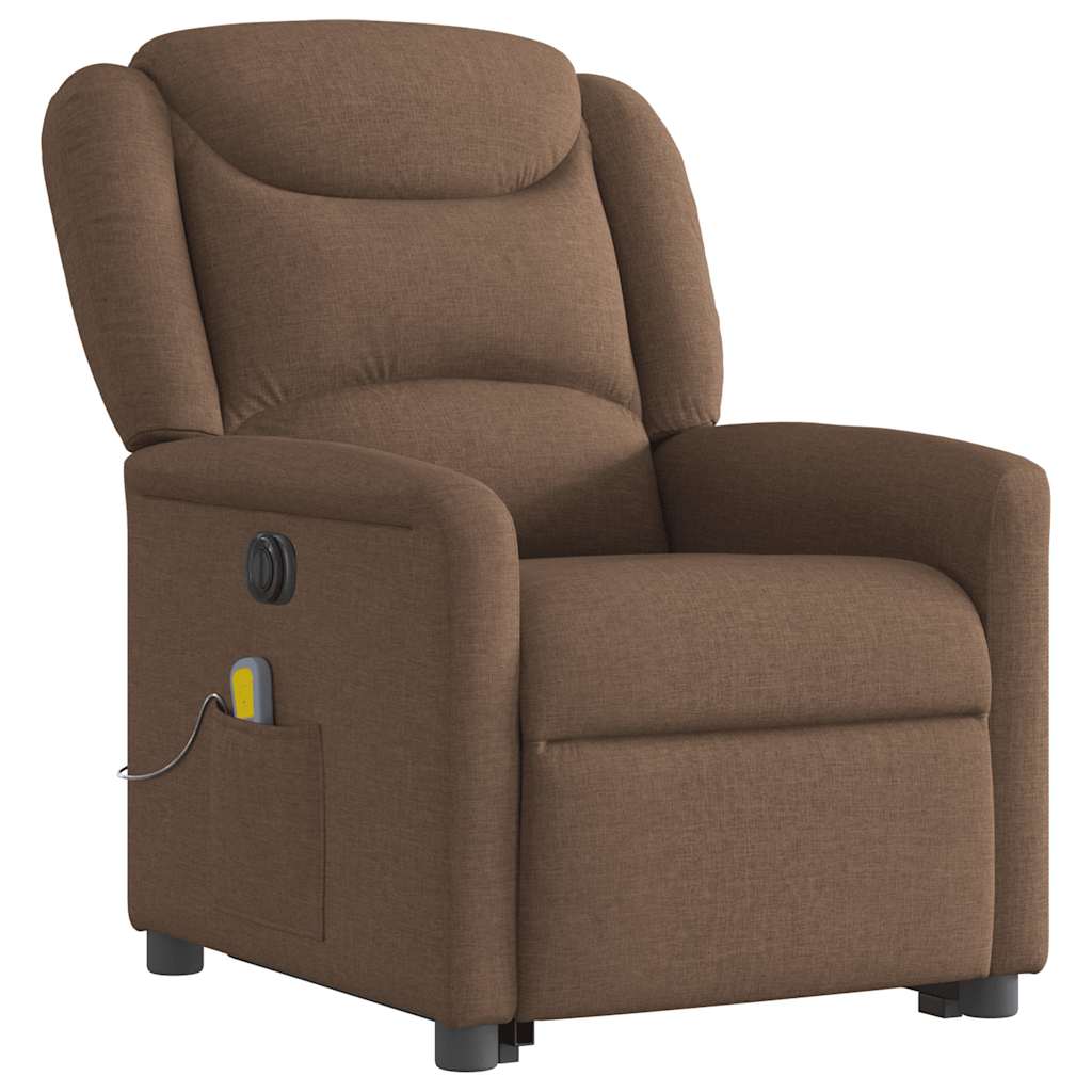 vidaXL Sillón de masaje eléctrico reclinable elevable tela marrón