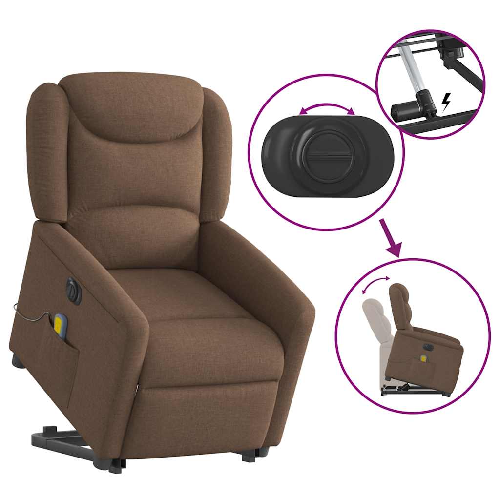 vidaXL Sillón de masaje eléctrico reclinable elevable tela marrón