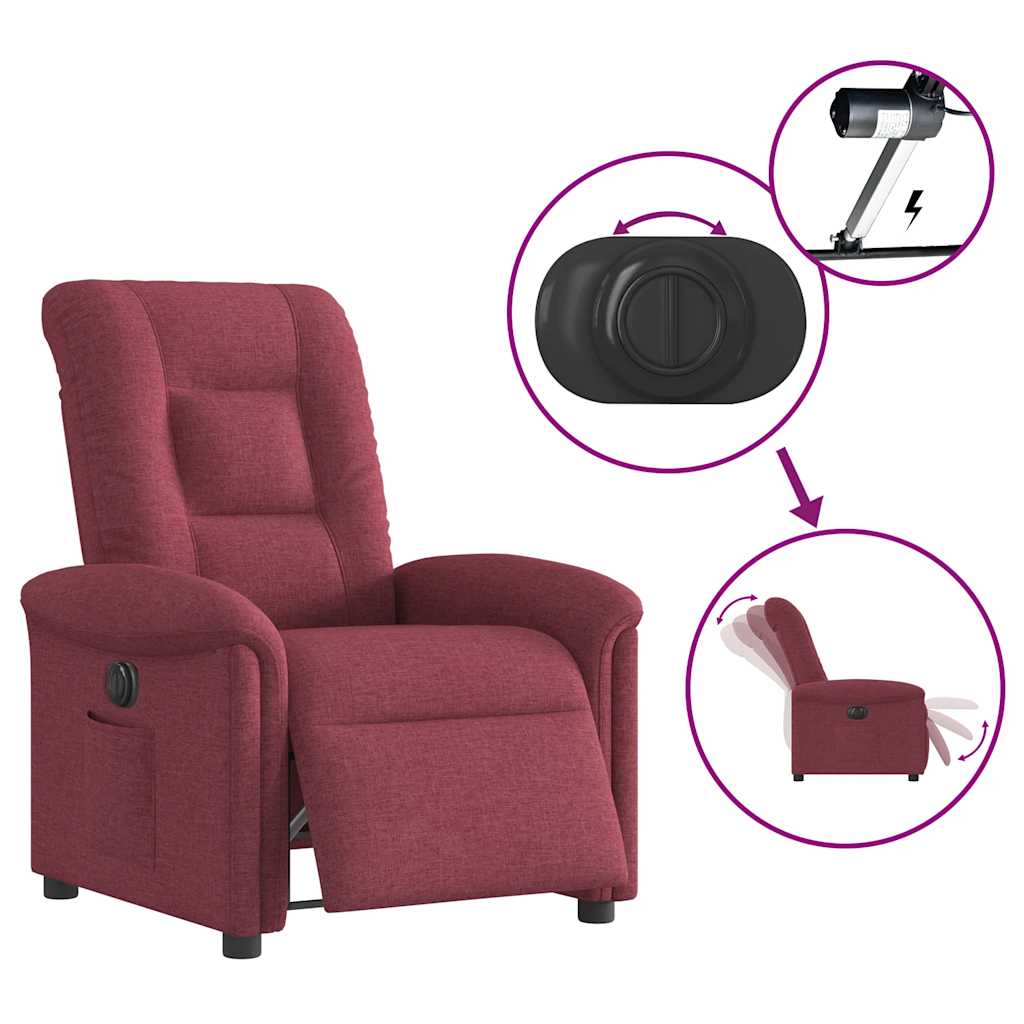 vidaXL Sillón reclinable eléctrico tela rojo tinto