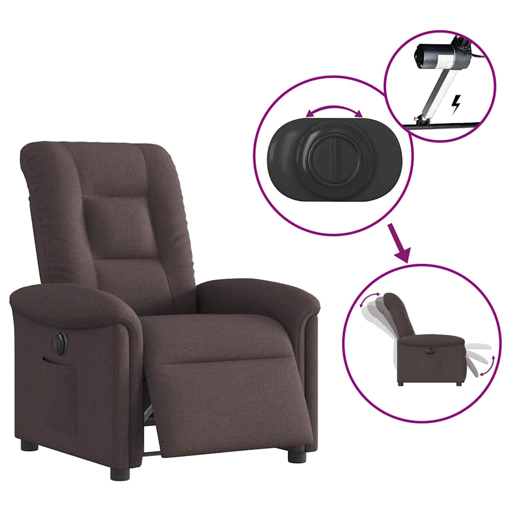 vidaXL Sillón reclinable eléctrico tela marrón oscuro