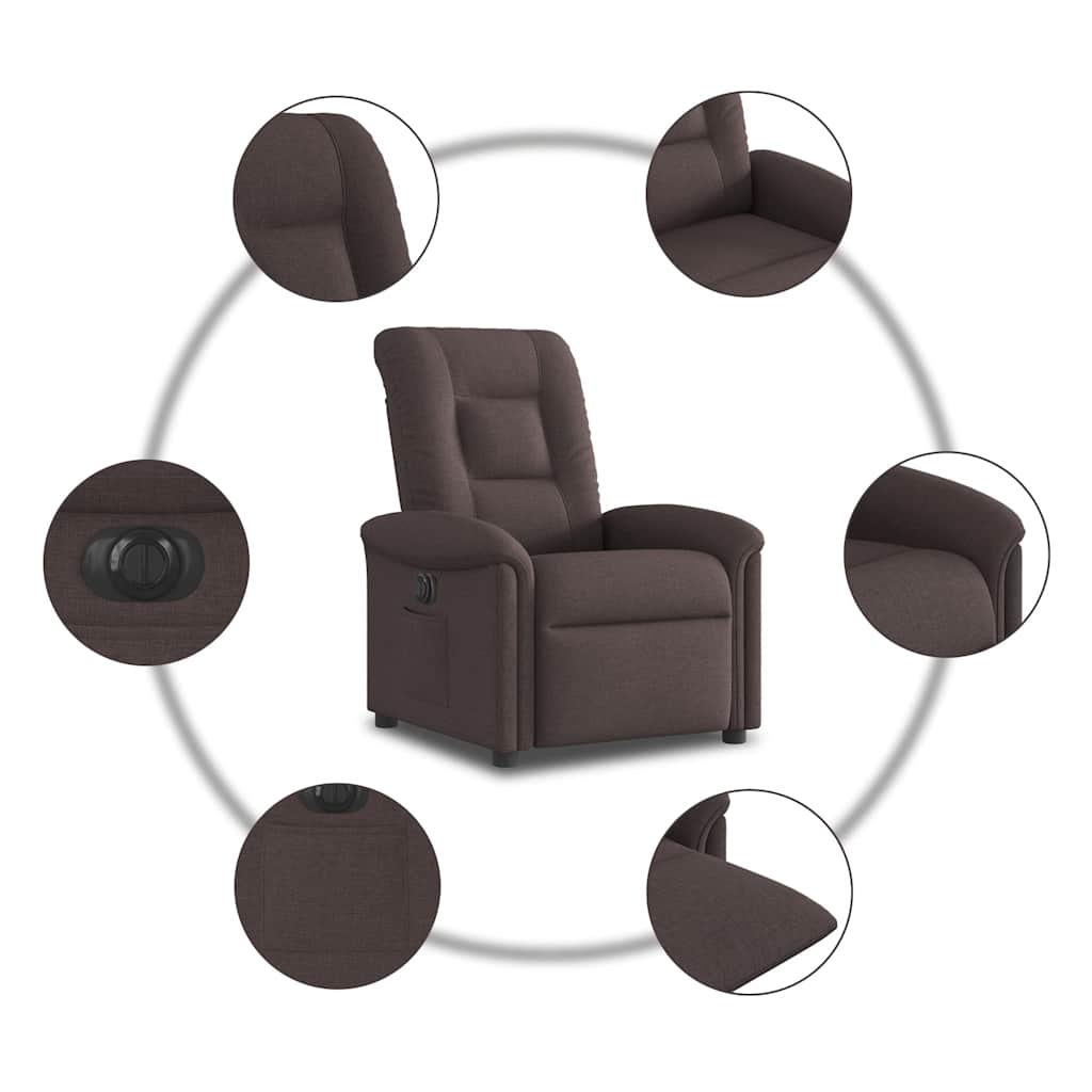 vidaXL Sillón reclinable eléctrico tela marrón oscuro