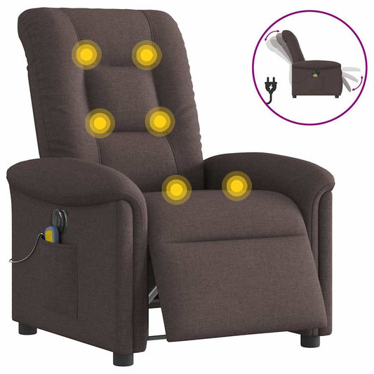 vidaXL Sillón reclinable de masaje eléctrico tela marrón oscuro