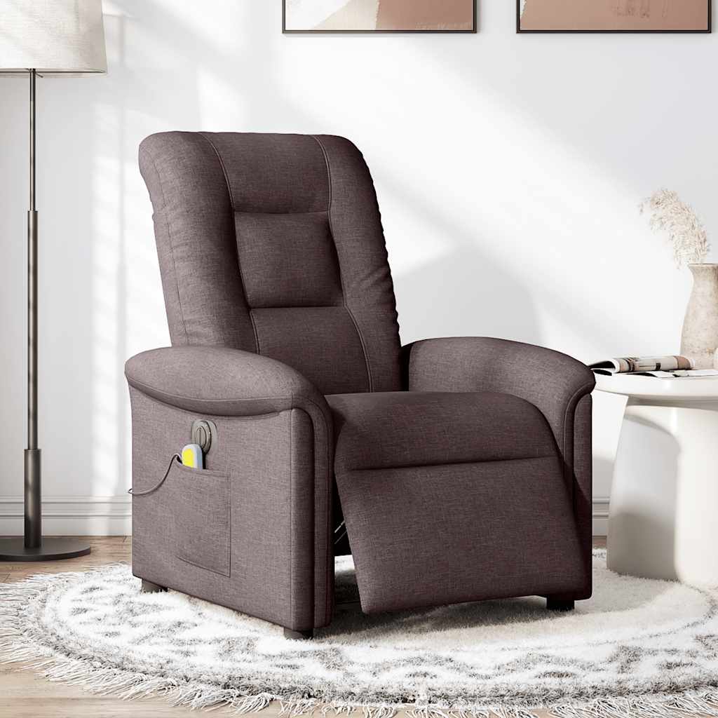 vidaXL Sillón reclinable de masaje eléctrico tela marrón oscuro