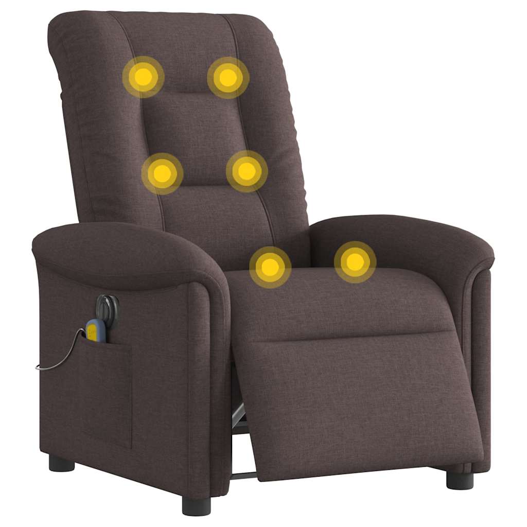 vidaXL Sillón reclinable de masaje eléctrico tela marrón oscuro