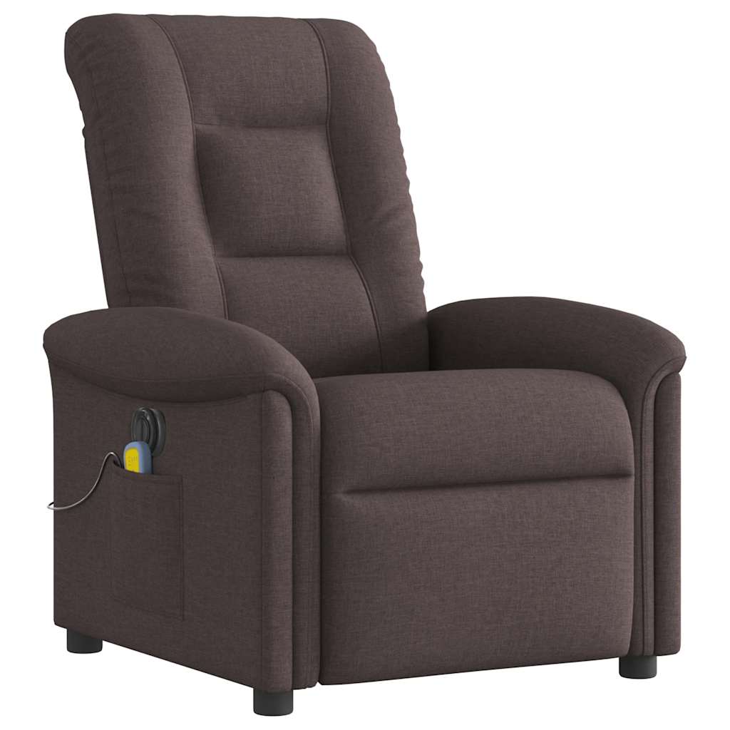 vidaXL Sillón reclinable de masaje eléctrico tela marrón oscuro