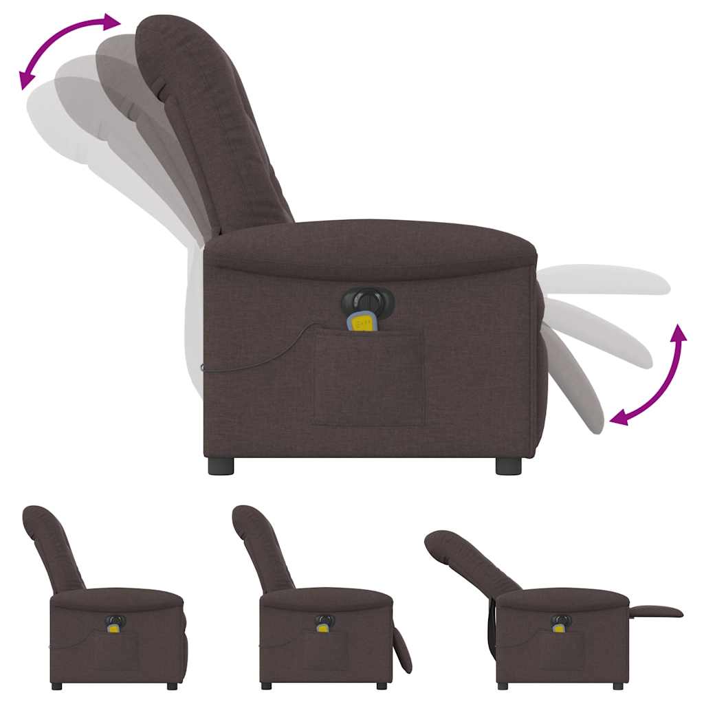 vidaXL Sillón reclinable de masaje eléctrico tela marrón oscuro