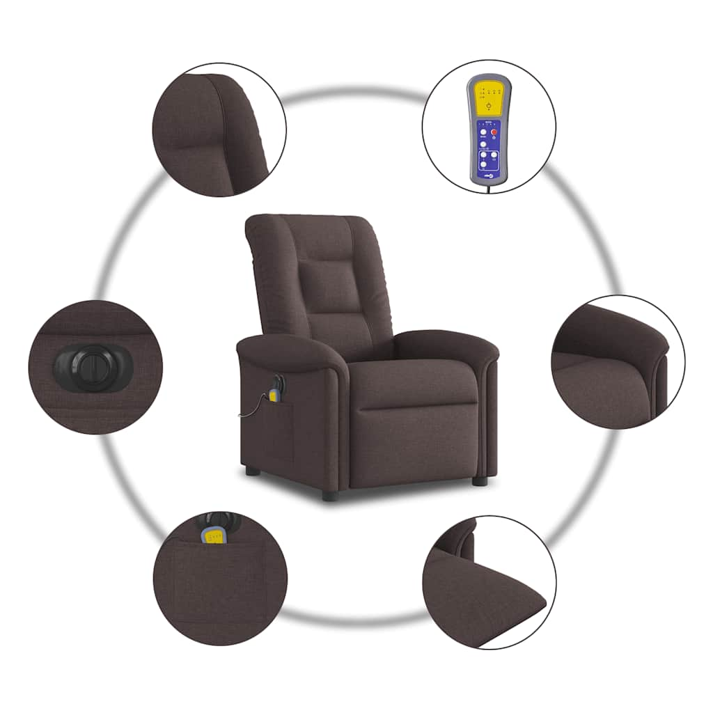 vidaXL Sillón reclinable de masaje eléctrico tela marrón oscuro