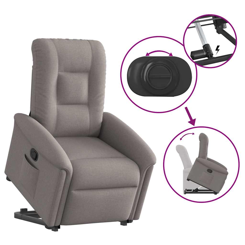 vidaXL Sillón reclinable elevable tela gris taupe