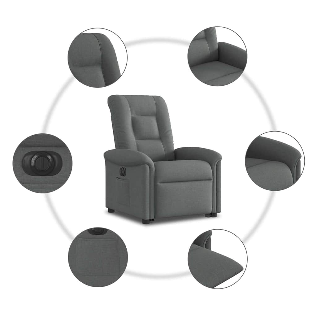 vidaXL Sillón eléctrico reclinable elevable de tela gris oscuro