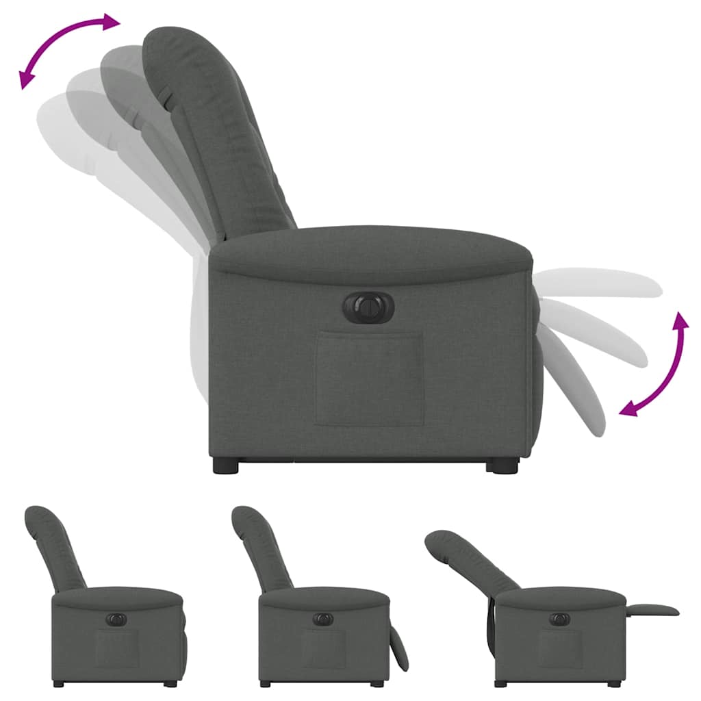 vidaXL Sillón eléctrico reclinable elevable de tela gris oscuro