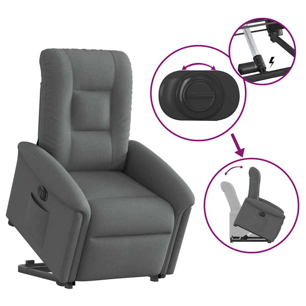 vidaXL Sillón eléctrico reclinable elevable de tela gris oscuro