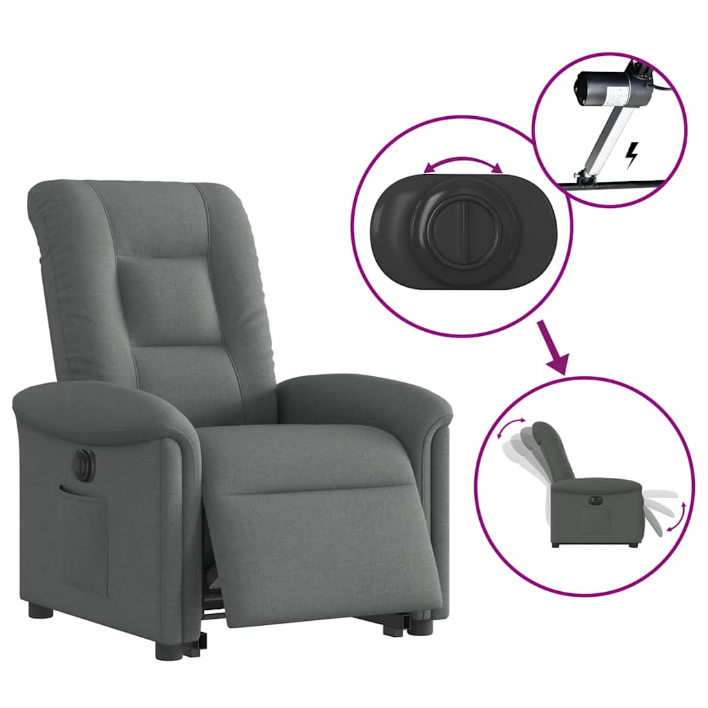 vidaXL Sillón eléctrico reclinable elevable de tela gris oscuro