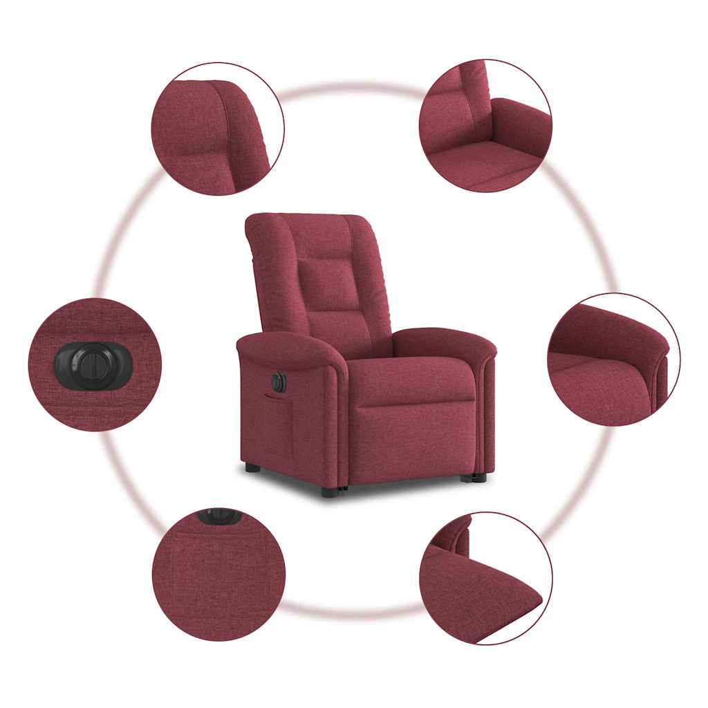 vidaXL Sillón eléctrico reclinable elevable de tela rojo tinto