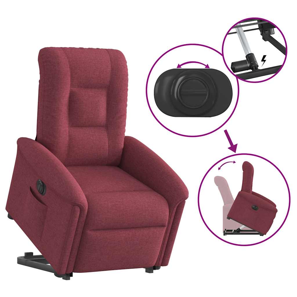 vidaXL Sillón eléctrico reclinable elevable de tela rojo tinto