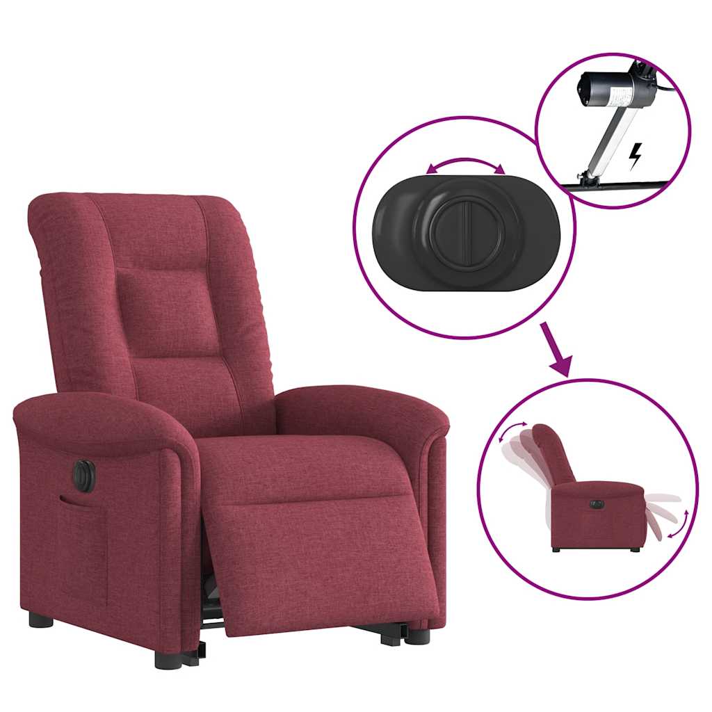 vidaXL Sillón eléctrico reclinable elevable de tela rojo tinto