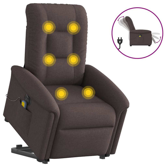 vidaXL Sillón masaje eléctrico reclinable elevable tela marrón oscuro