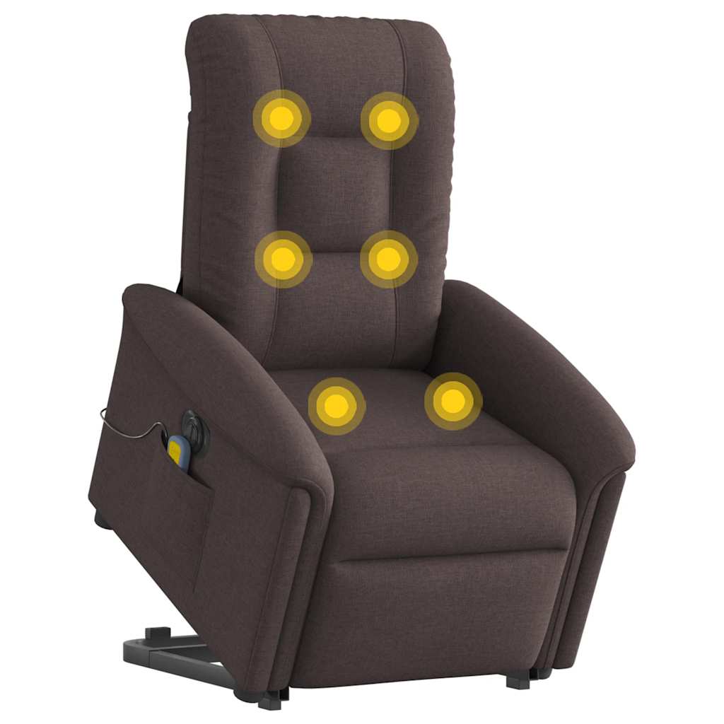 vidaXL Sillón masaje eléctrico reclinable elevable tela marrón oscuro