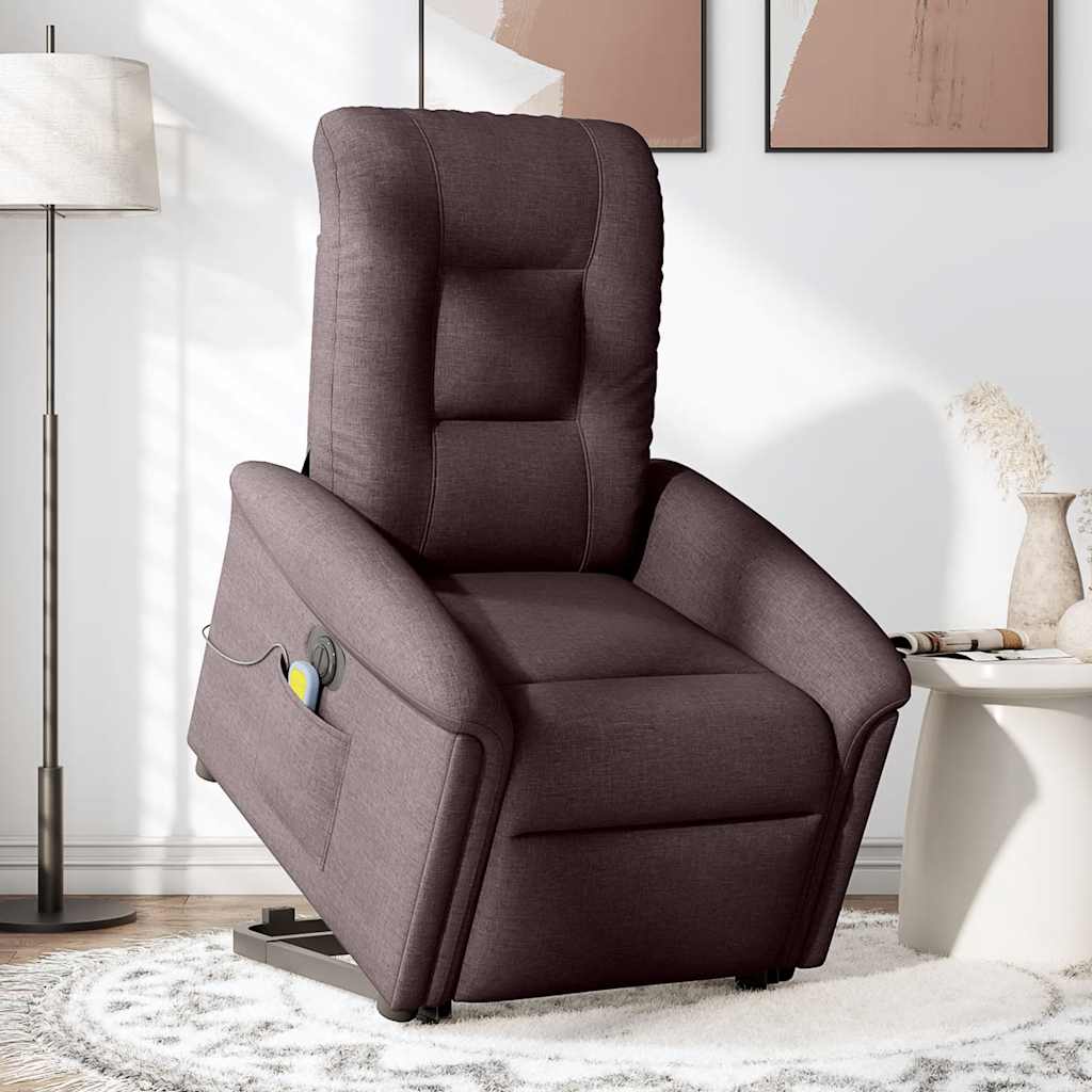 vidaXL Sillón masaje eléctrico reclinable elevable tela marrón oscuro