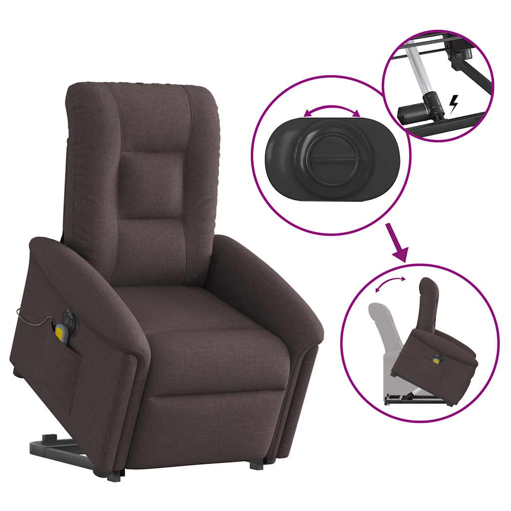 vidaXL Sillón masaje eléctrico reclinable elevable tela marrón oscuro