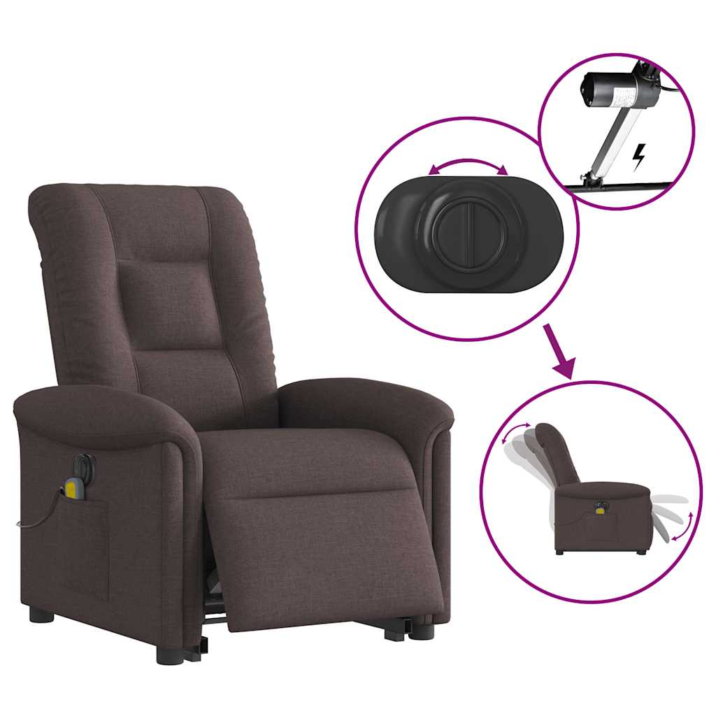 vidaXL Sillón masaje eléctrico reclinable elevable tela marrón oscuro