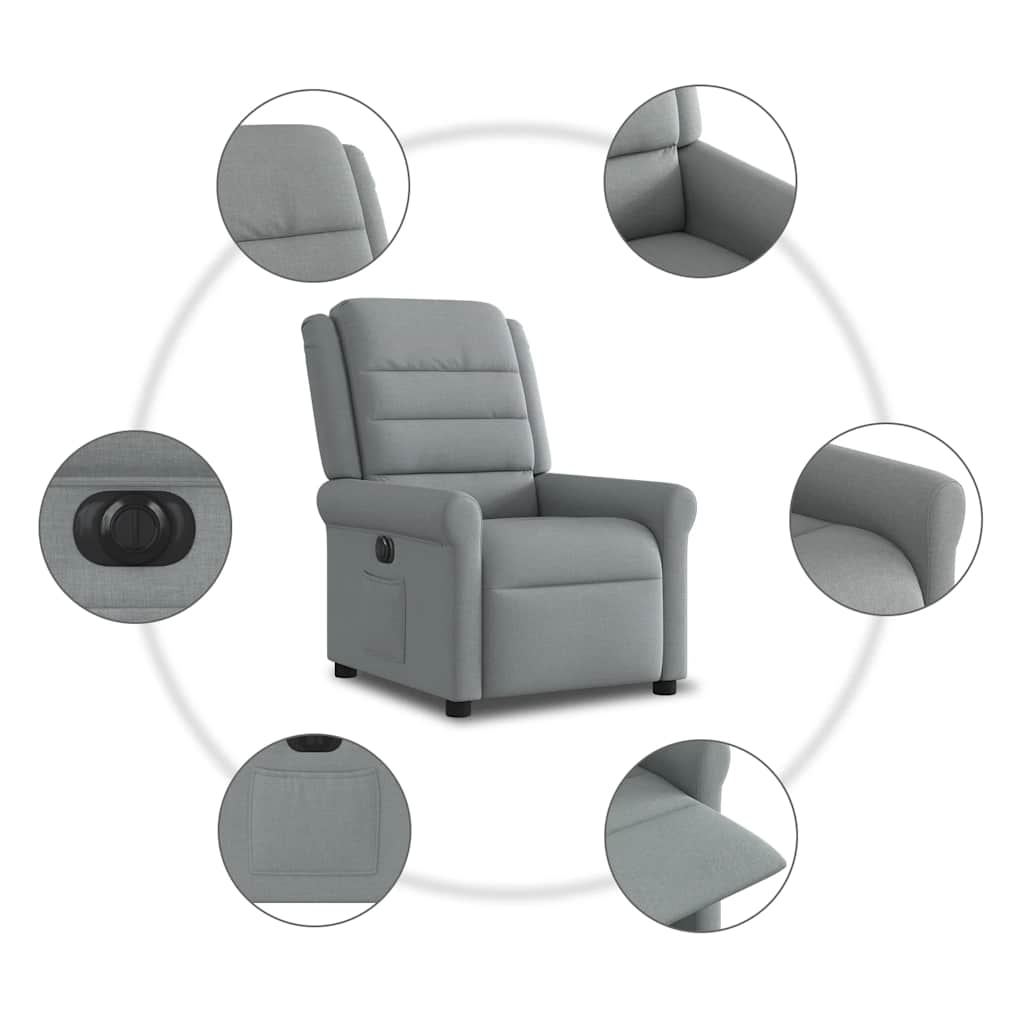 vidaXL Sillón reclinable eléctrico tela gris claro