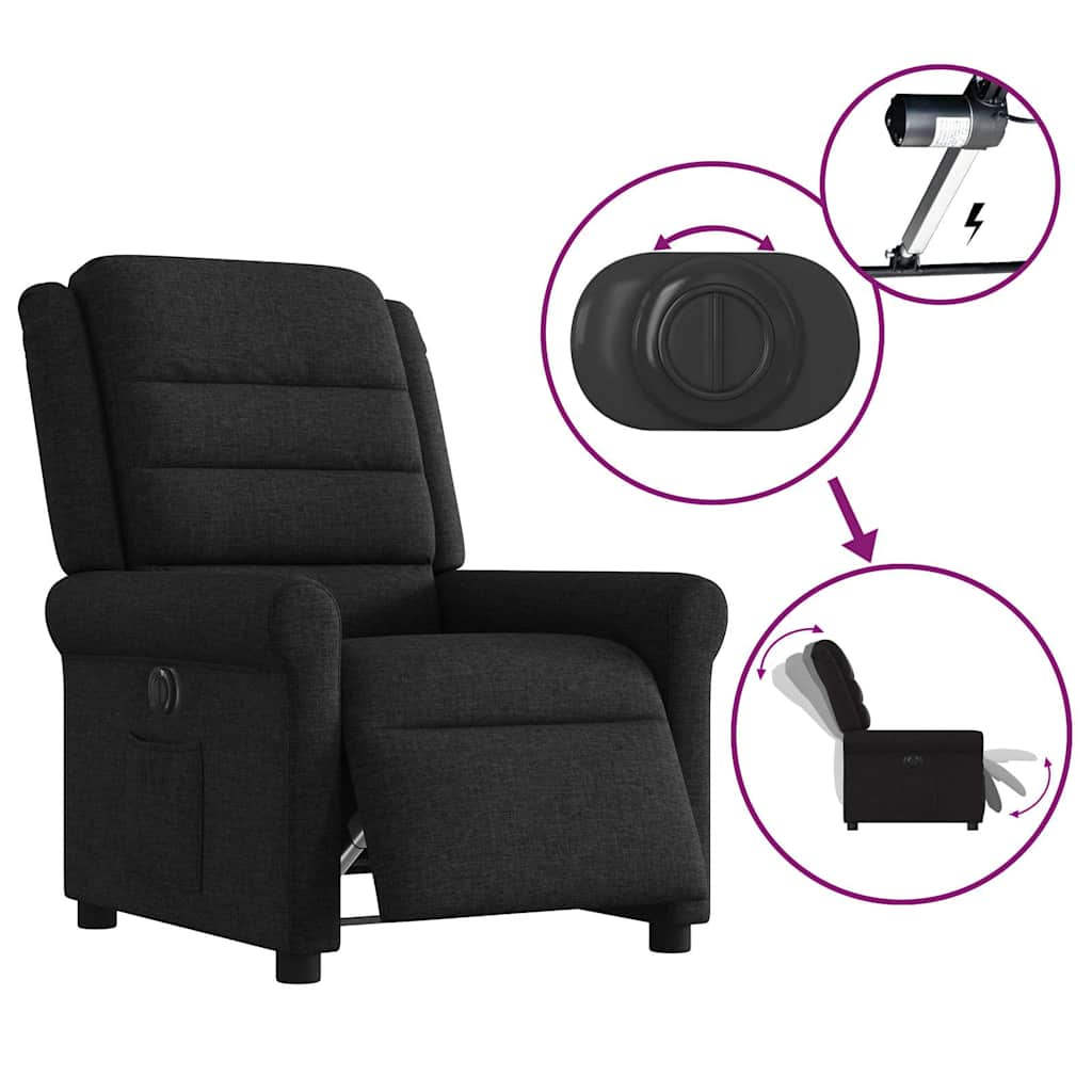 vidaXL Sillón reclinable eléctrico de tela negro