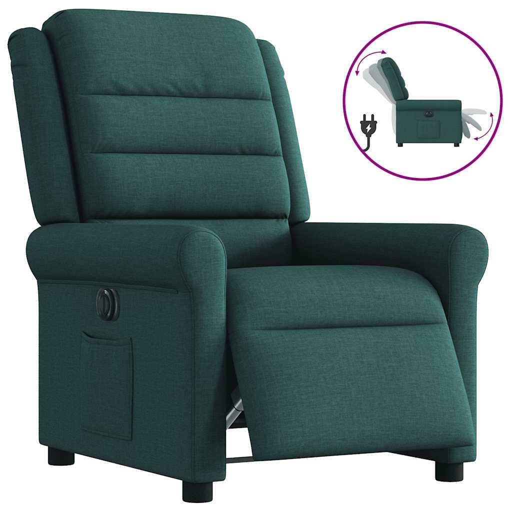 vidaXL Sillón reclinable eléctrico tela verde oscuro