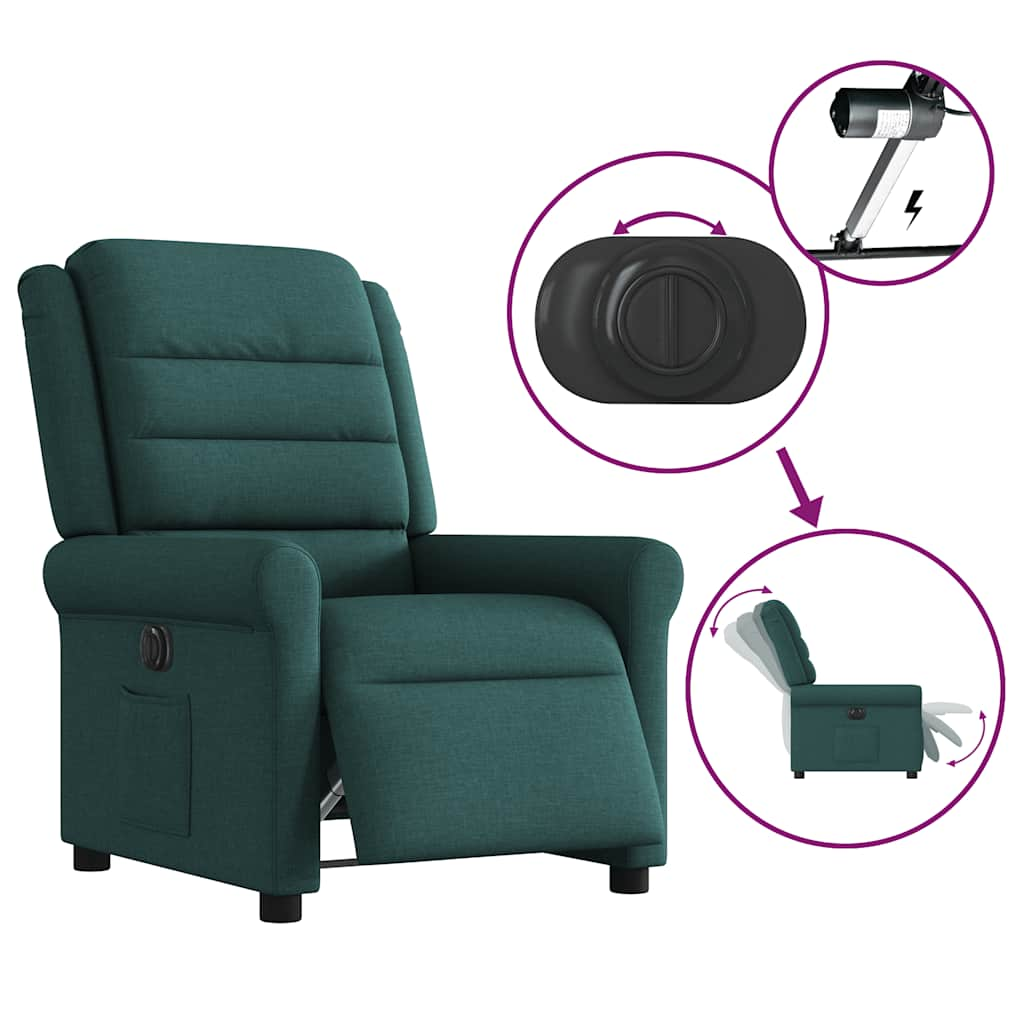 vidaXL Sillón reclinable eléctrico tela verde oscuro