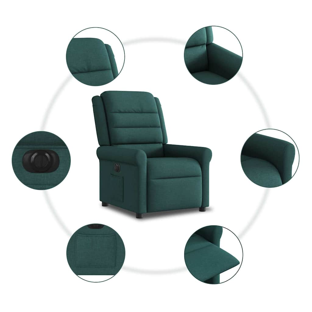 vidaXL Sillón reclinable eléctrico tela verde oscuro