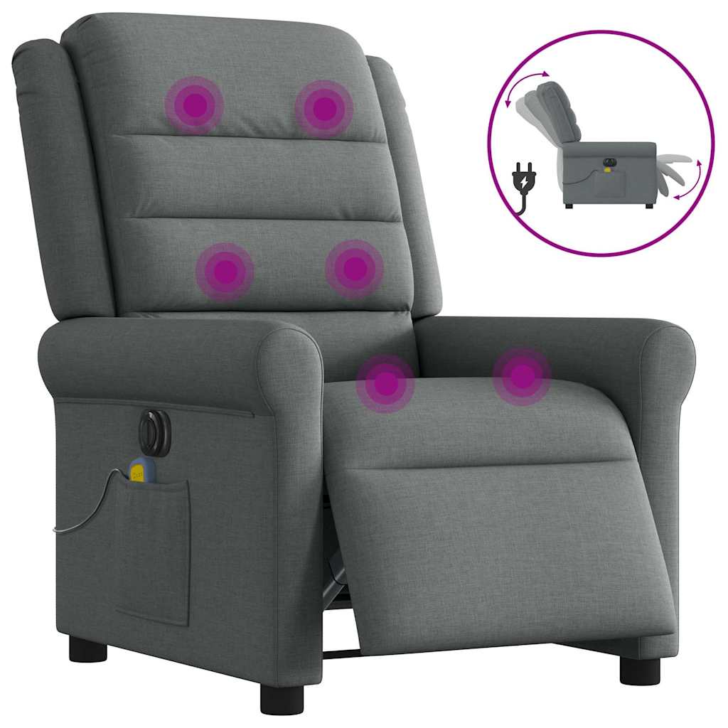 vidaXL Sillón reclinable de masaje eléctrico tela gris oscuro