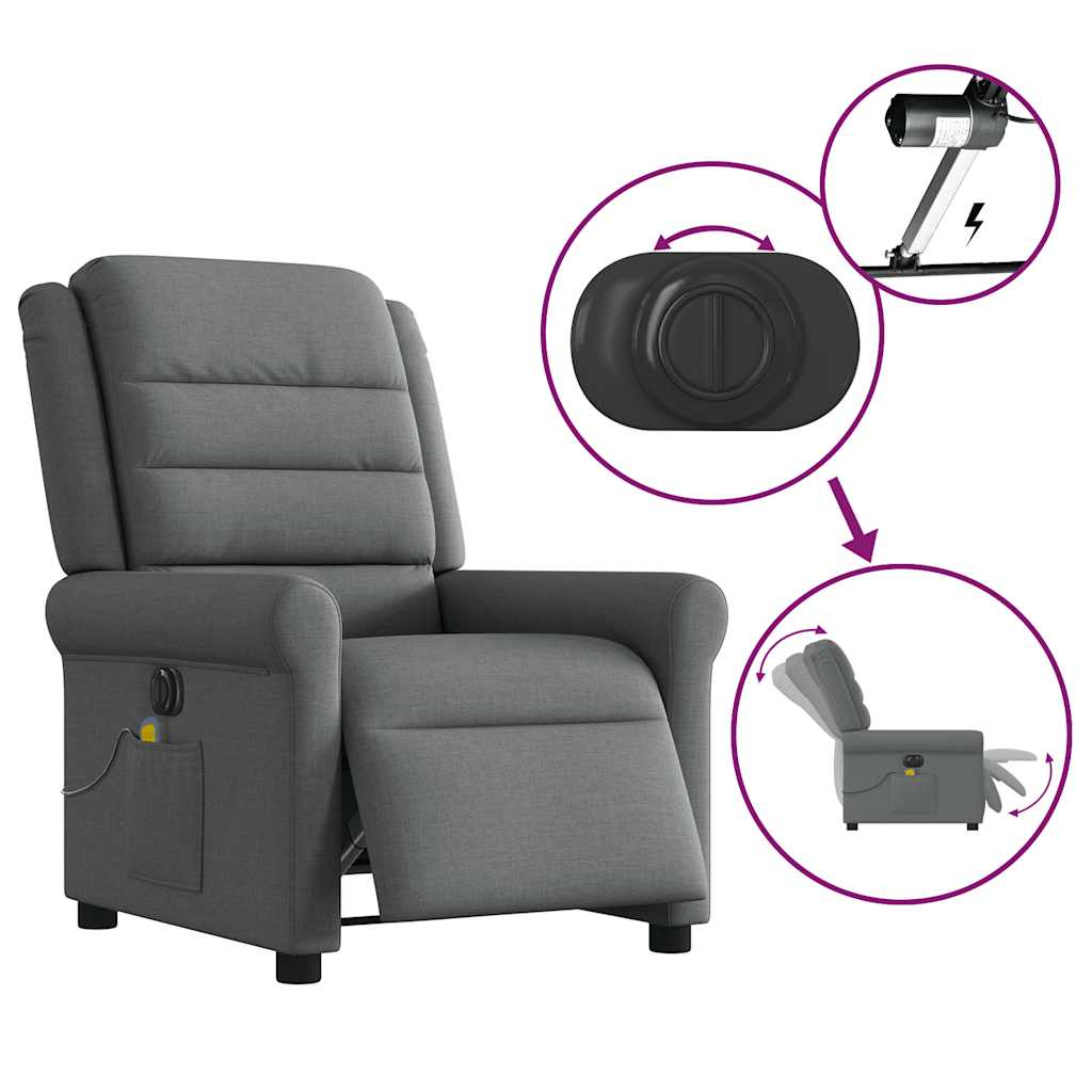 vidaXL Sillón reclinable de masaje eléctrico tela gris oscuro