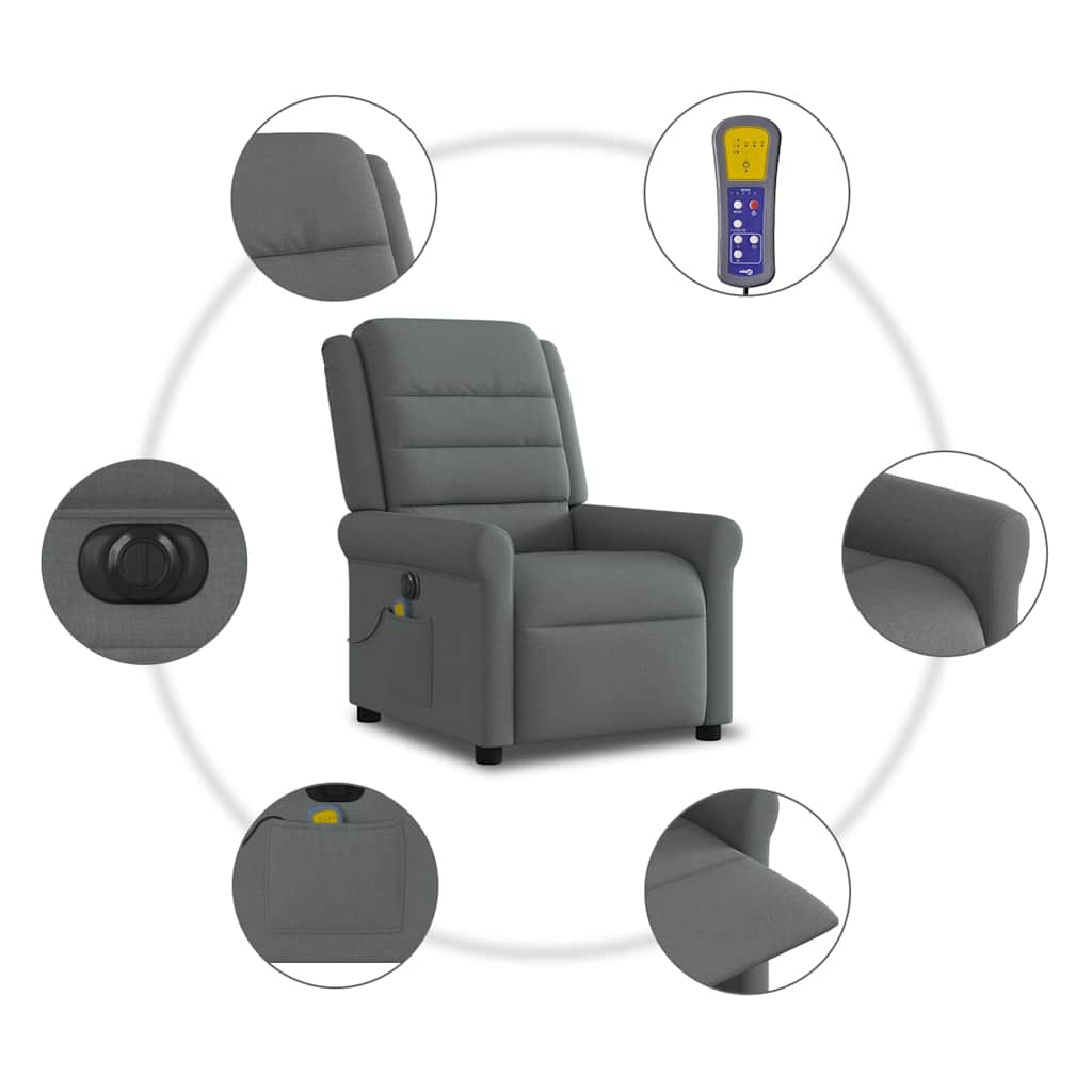 vidaXL Sillón reclinable de masaje eléctrico tela gris oscuro