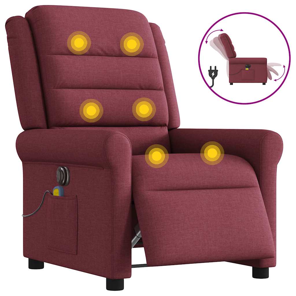 vidaXL Sillón de masaje reclinable eléctrico tela rojo tinto