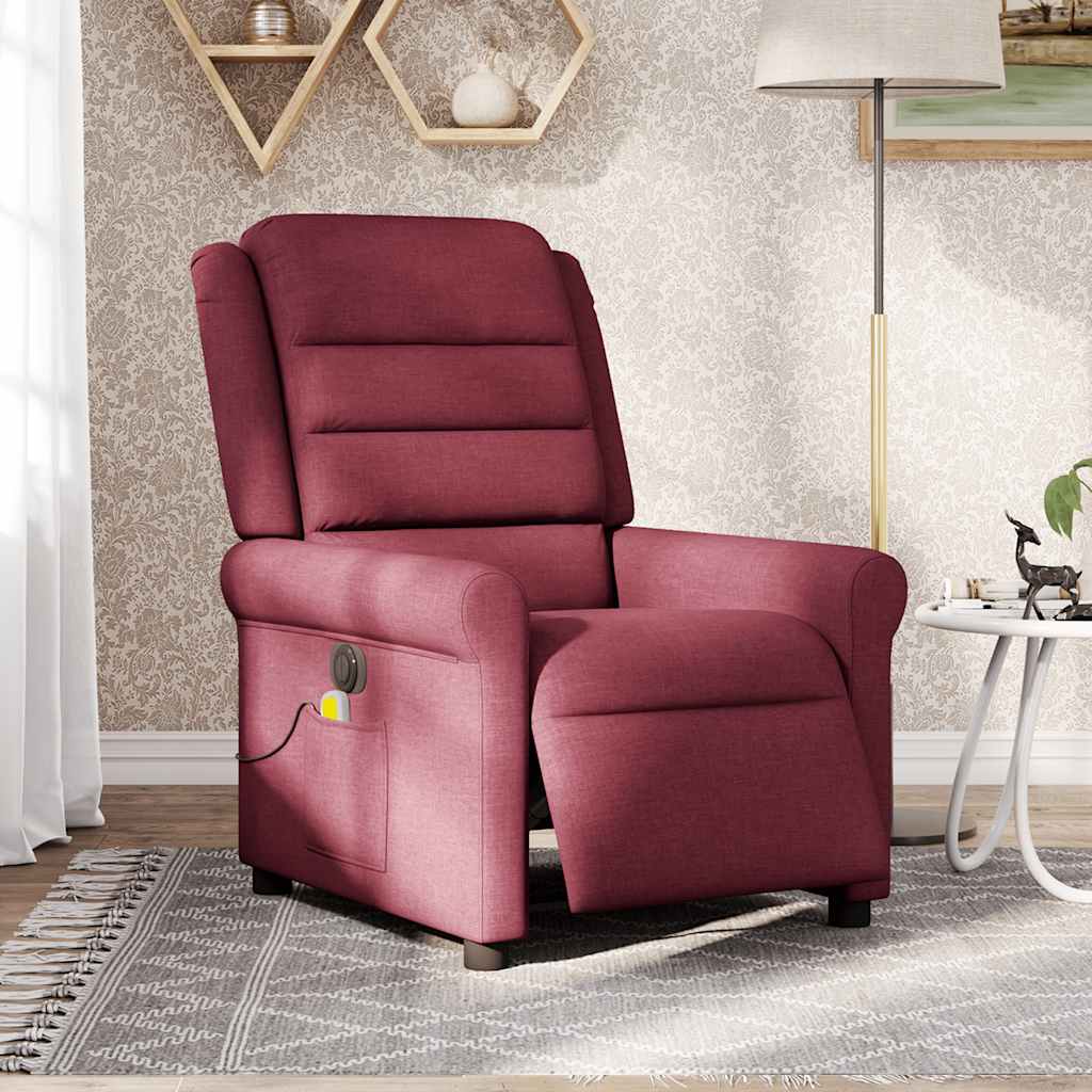 vidaXL Sillón de masaje reclinable eléctrico tela rojo tinto