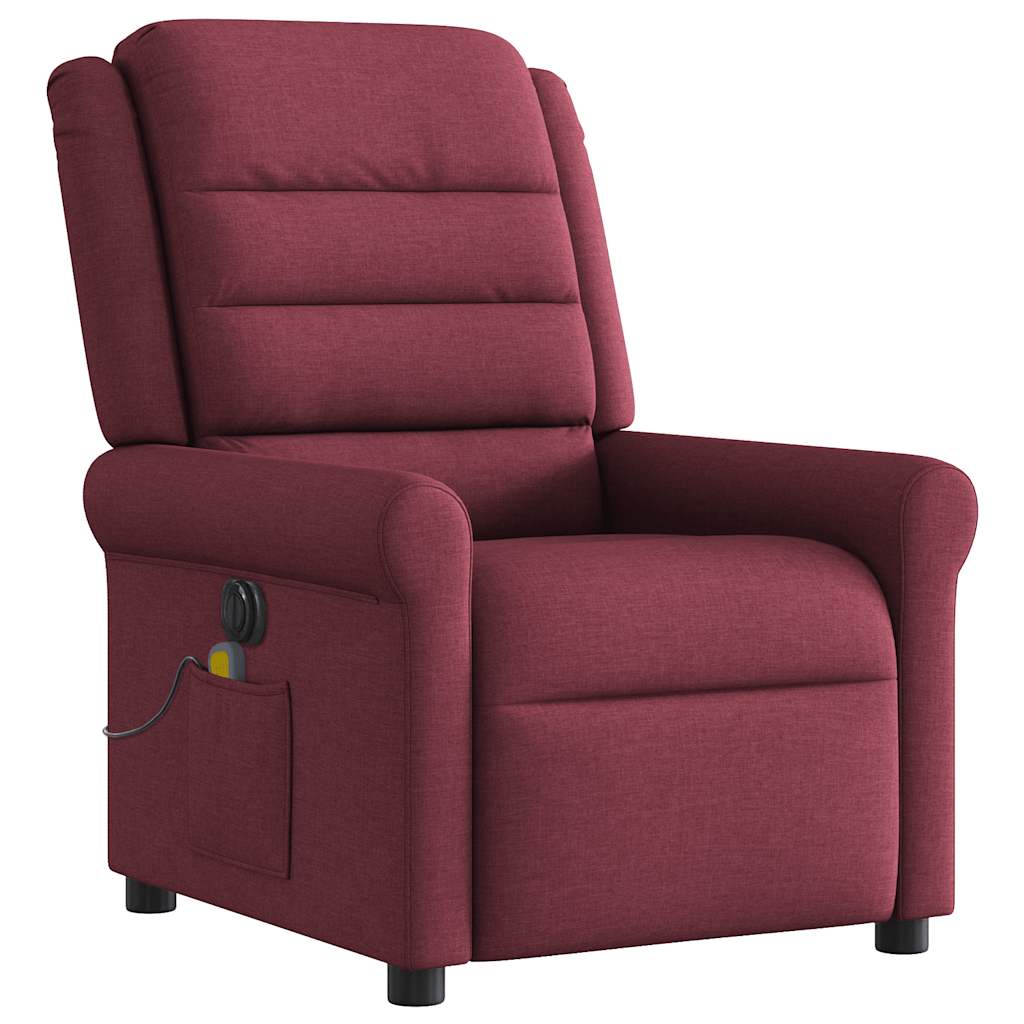 vidaXL Sillón de masaje reclinable eléctrico tela rojo tinto