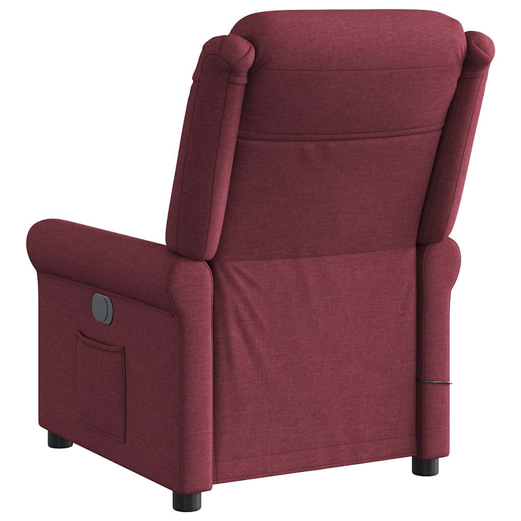 vidaXL Sillón de masaje reclinable eléctrico tela rojo tinto