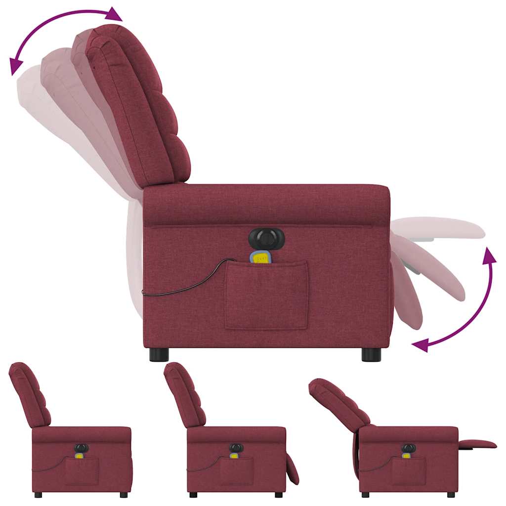 vidaXL Sillón de masaje reclinable eléctrico tela rojo tinto