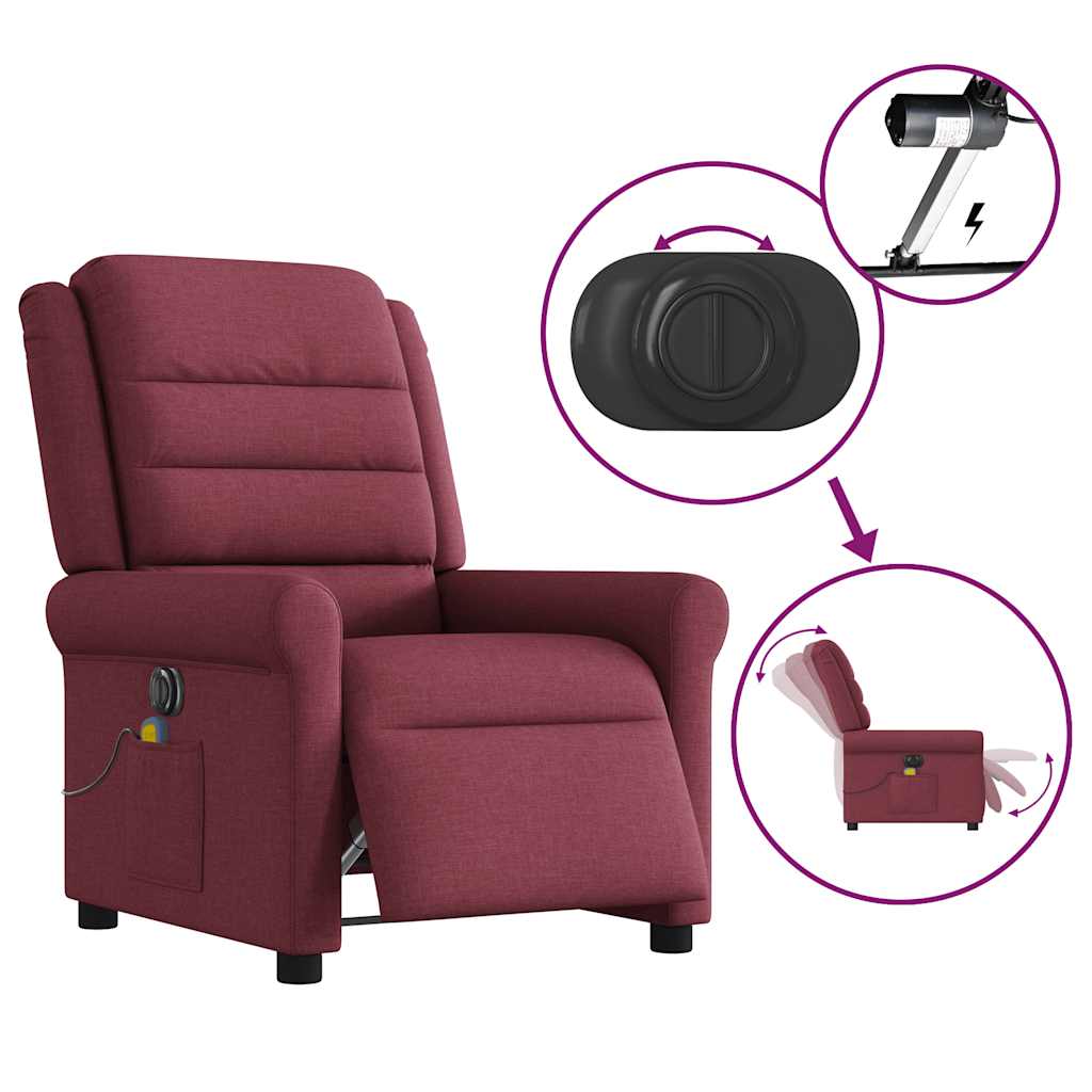 vidaXL Sillón de masaje reclinable eléctrico tela rojo tinto