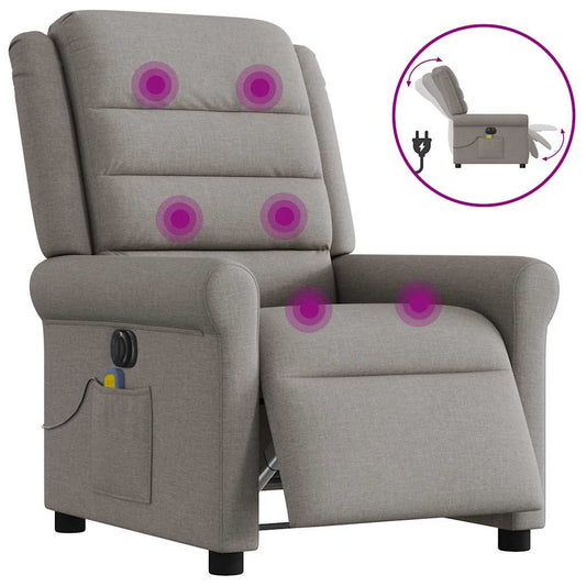 vidaXL Sillón reclinable de masaje eléctrico tela gris taupe