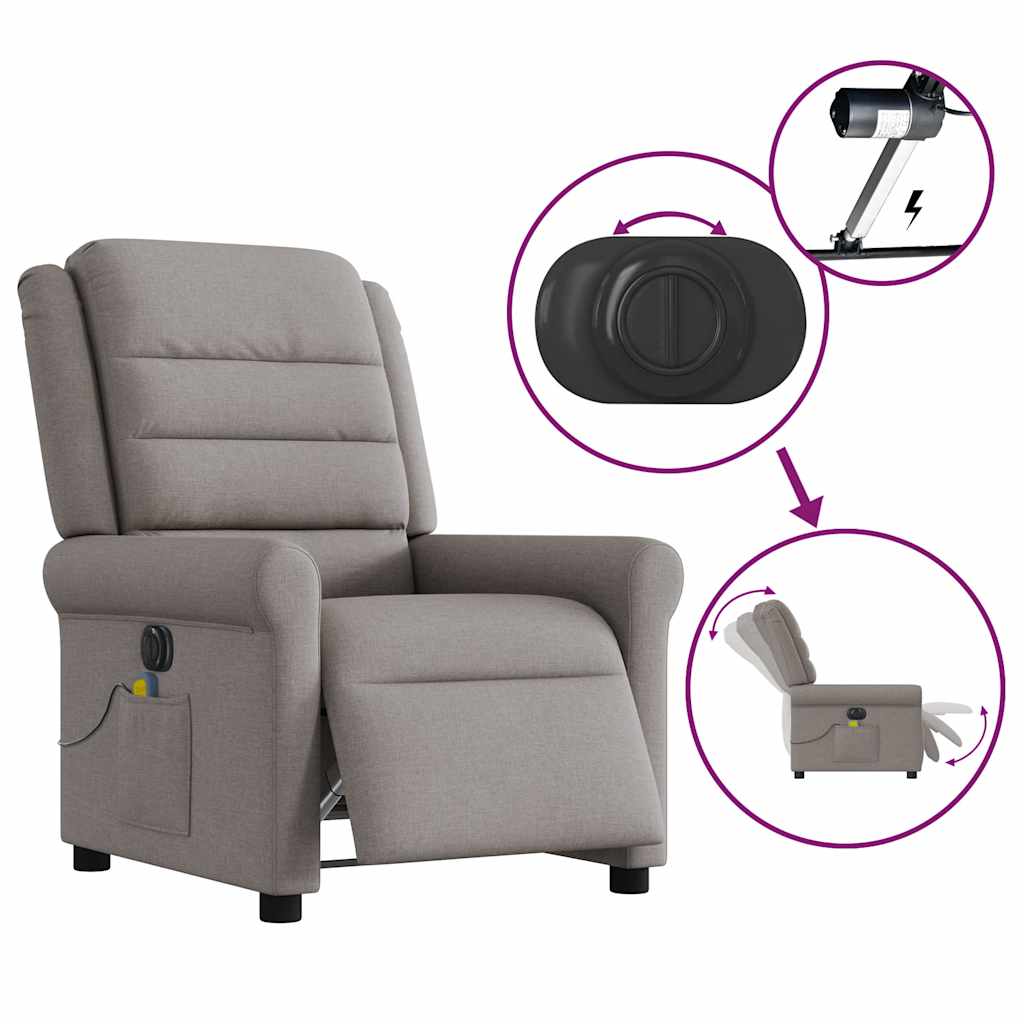 vidaXL Sillón reclinable de masaje eléctrico tela gris taupe