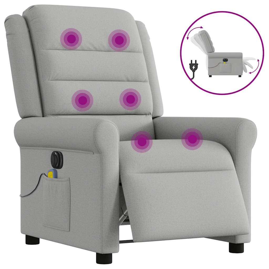 vidaXL Sillón reclinable de masaje eléctrico tela gris nube