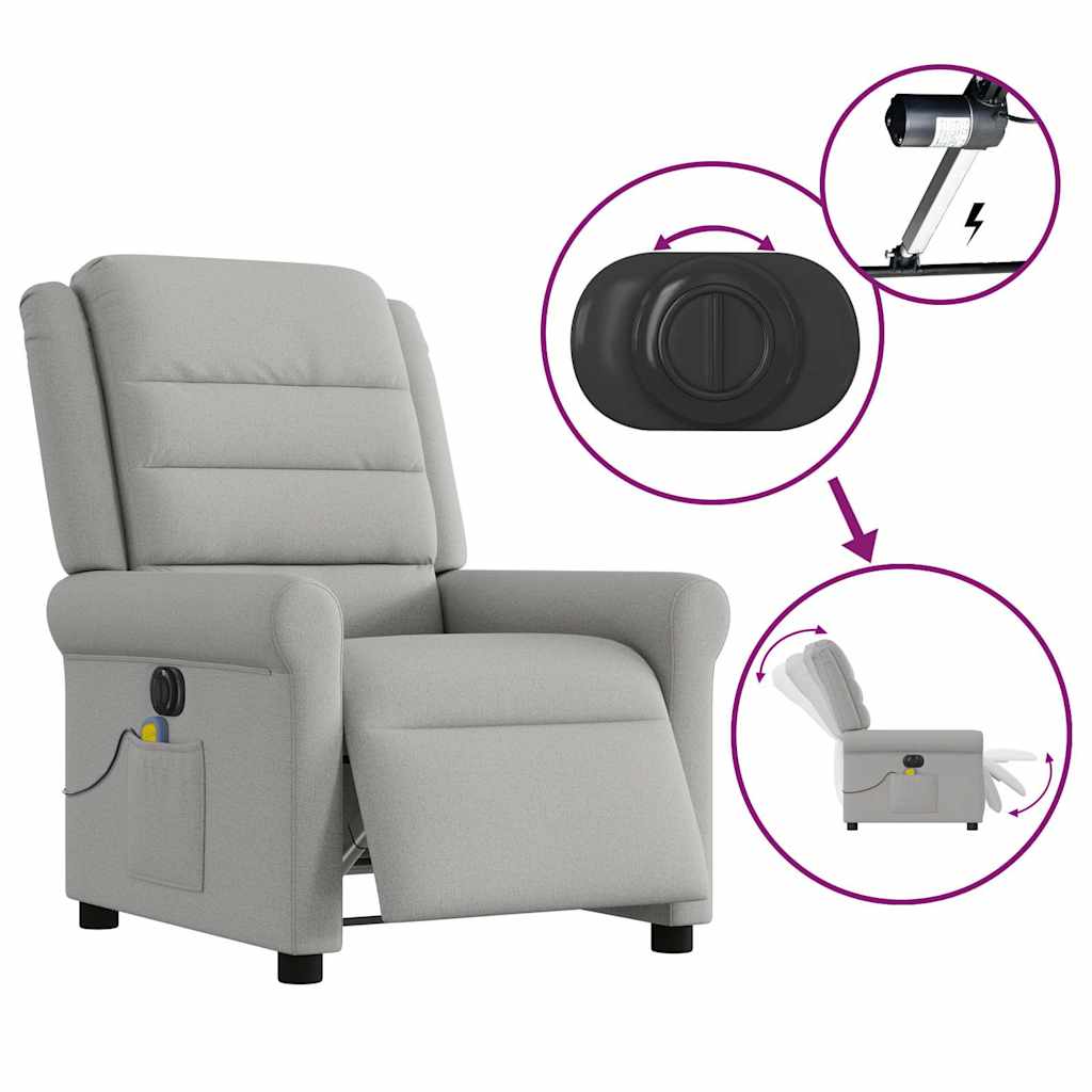 vidaXL Sillón reclinable de masaje eléctrico tela gris nube