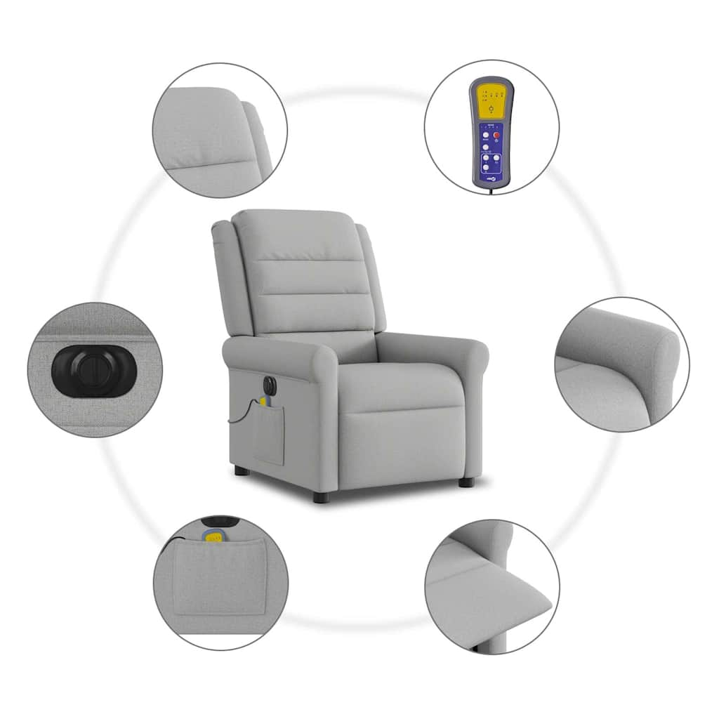 vidaXL Sillón reclinable de masaje eléctrico tela gris nube