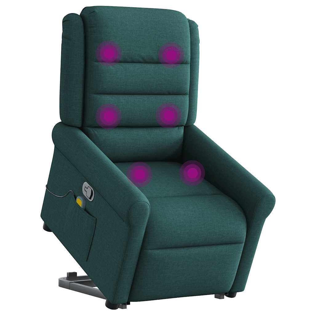 vidaXL Silla de masaje reclinable de pie de tela verde oscura