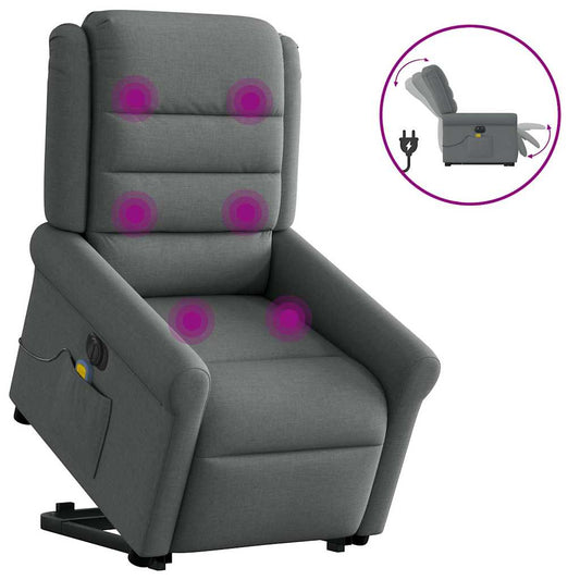 vidaXL Sillón de masaje eléctrico reclinable elevable tela gris oscuro