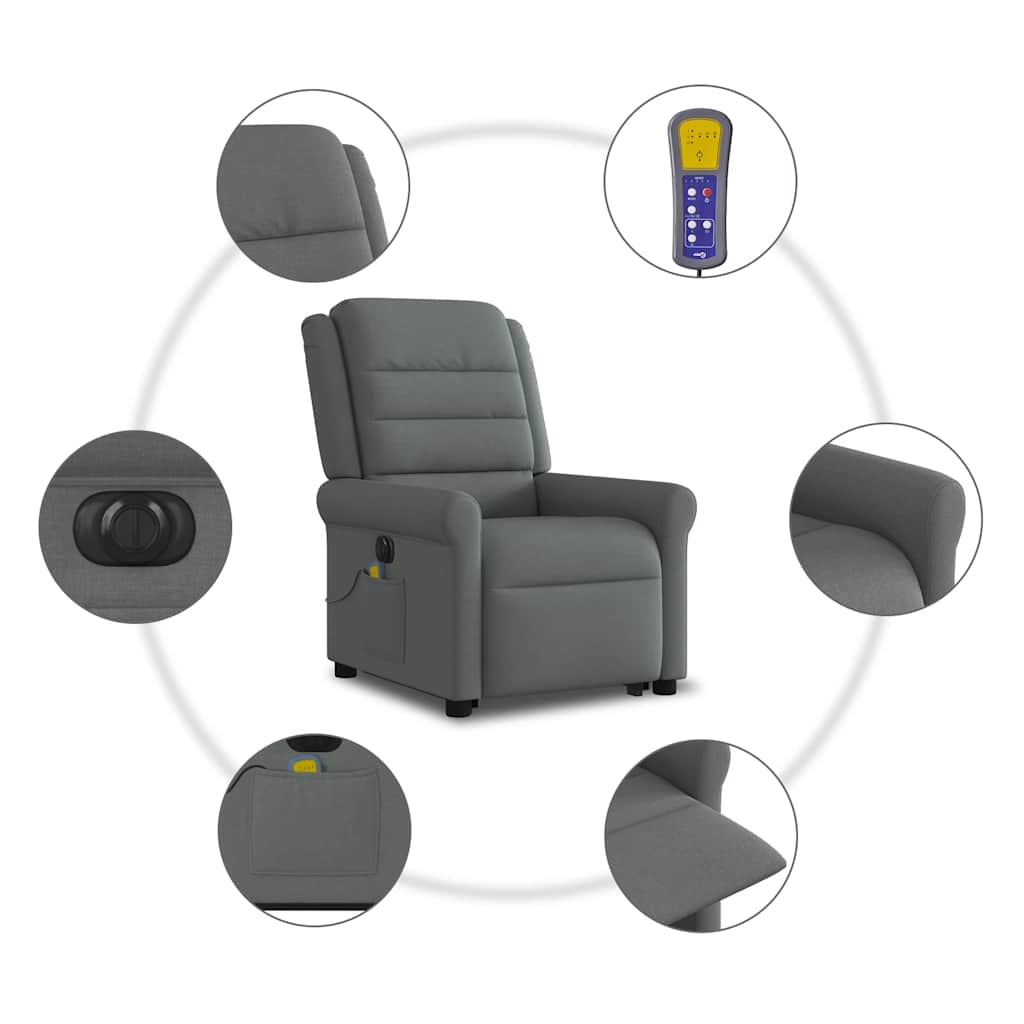 vidaXL Sillón de masaje eléctrico reclinable elevable tela gris oscuro