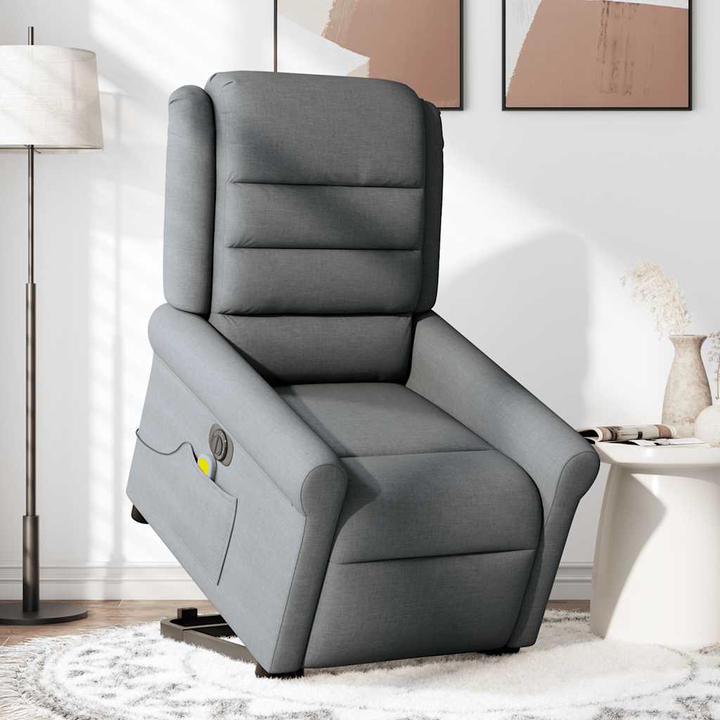 vidaXL Sillón de masaje eléctrico reclinable elevable tela gris oscuro