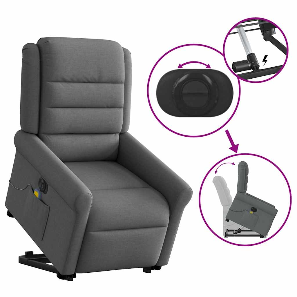 vidaXL Sillón de masaje eléctrico reclinable elevable tela gris oscuro